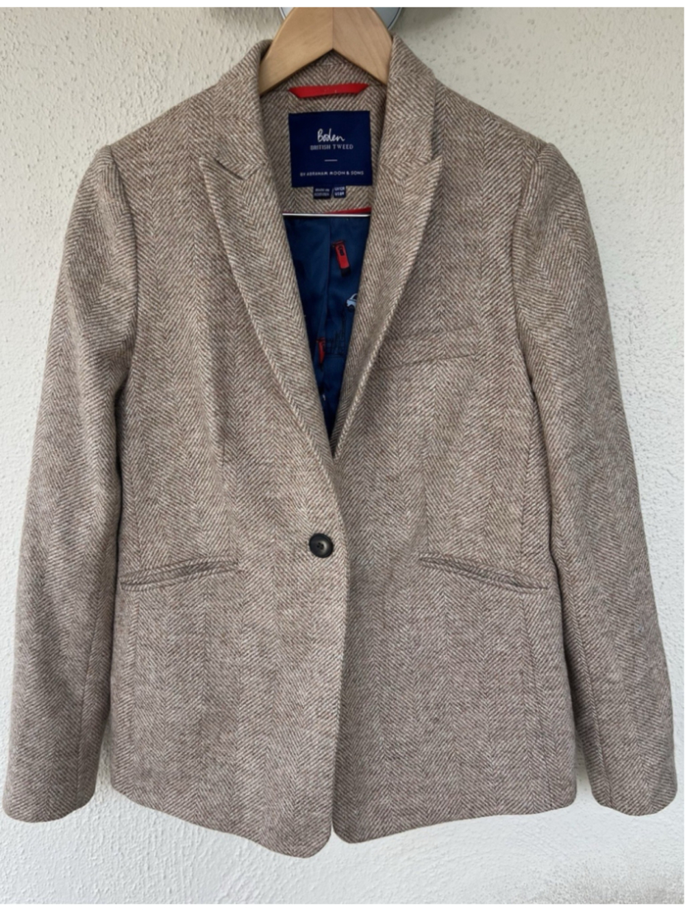 Boden British Tweed By Abraham Moon & Sons Wool Blazer Herringbone Jacket US 8R
